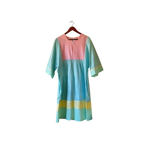 Vintage 70s rainbow pastel colorful mumu front zip size medium - Picture 1 of 7